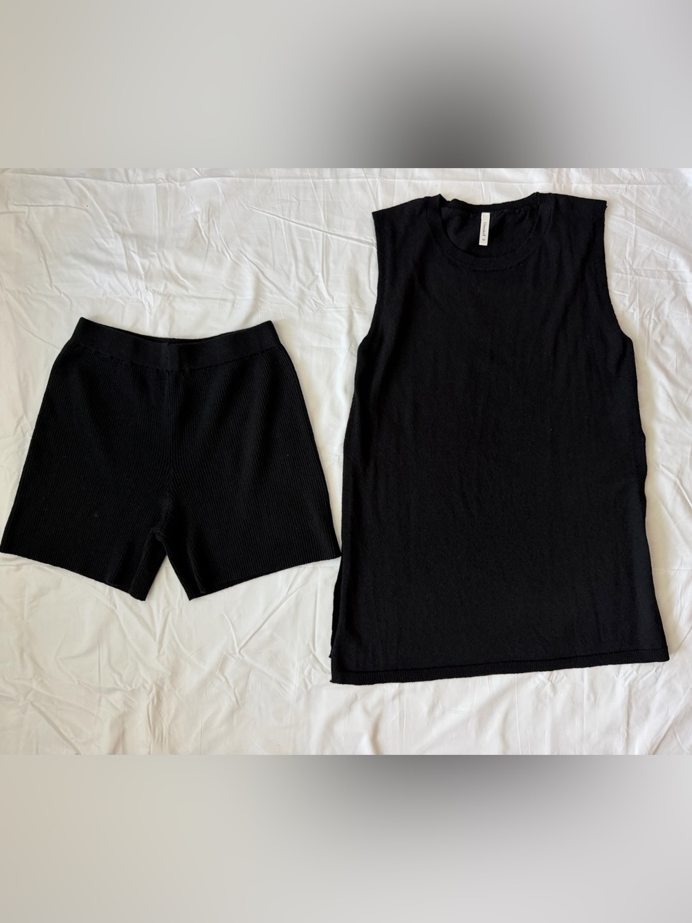 Glamaker Black Ribbed 2 Piece Set Tank Top + Shorts Size M Matching Lounge Set